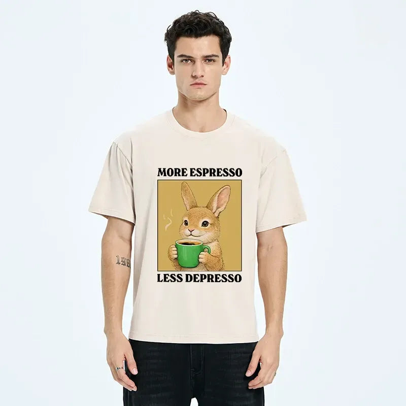 Kyoto-Lion Rabbit Drink More Coffee Washed T-Shirt