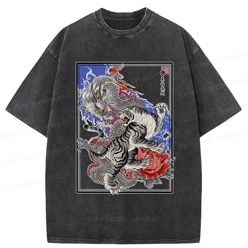 Kyoto-Lion Dragon And Tiger Washed T-Shirt