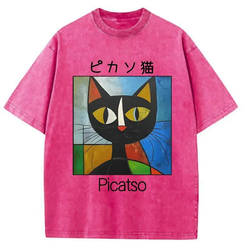 funny picasso cat washed t shirt