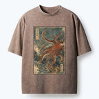 Kyoto-Lion Giant Octopus In Deep Ocean Washed T-Shirt