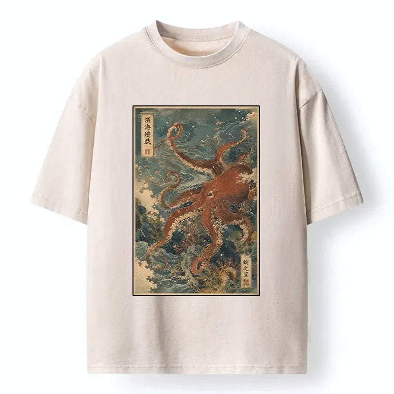 Deep Ocean Ukiyo-e Tee for Summer