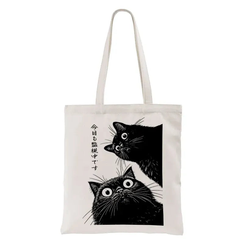 Canvas Tote Bag with Cat Design