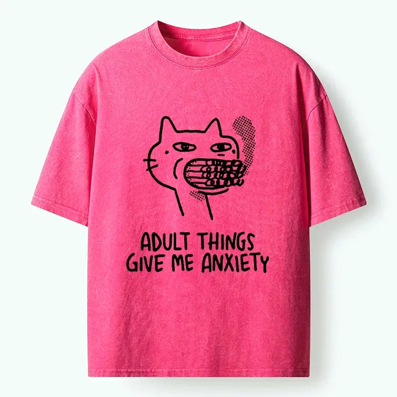 Kyoto-Lion Funny Cat Meme Adult Life Panic Washed T-Shirt