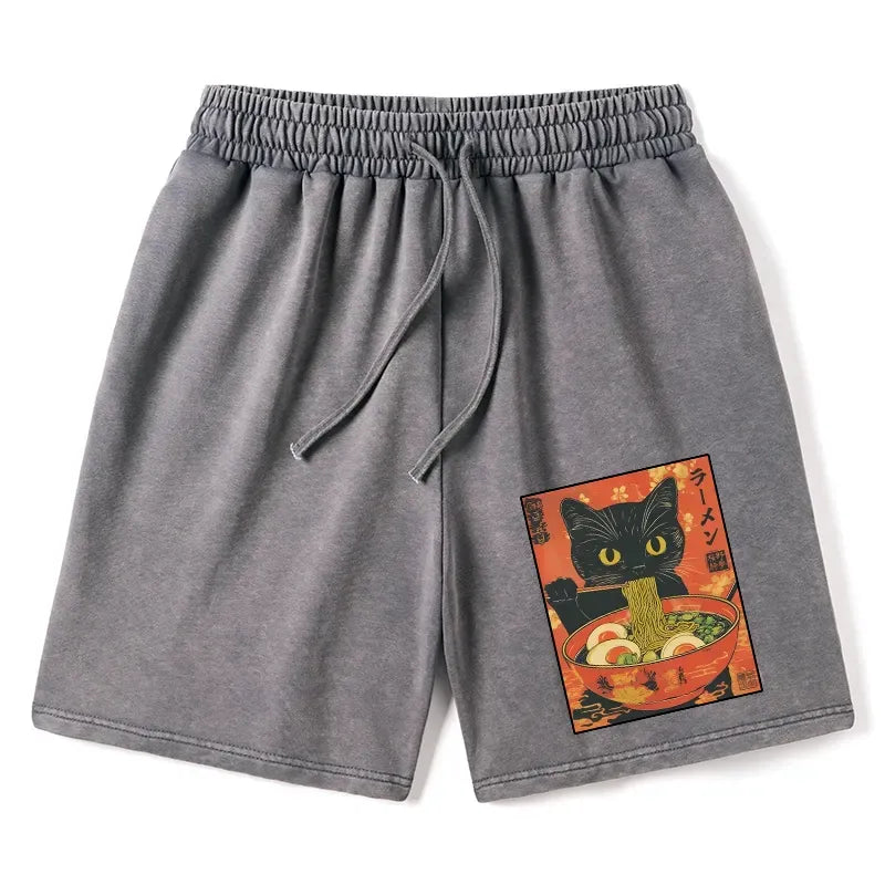 Washed Unisex Cat Shorts Trendy Best Seller