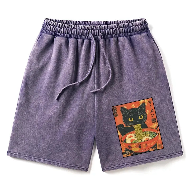 Hungry Cat Loves Ramen Casual Shorts for Daily Wear