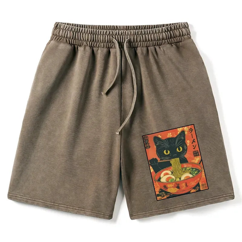Washed Unisex Cat Shorts Trendy Best Seller