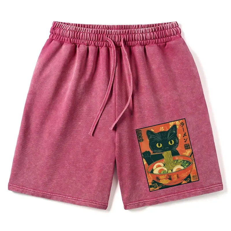 Washed Unisex Cat Shorts Trendy Best Seller