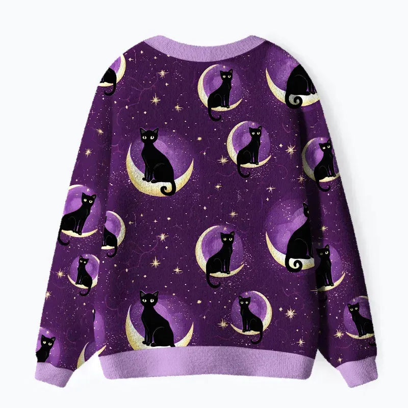 Kyoto-Lion Moon And Cat Ugly Cardigan Sweater