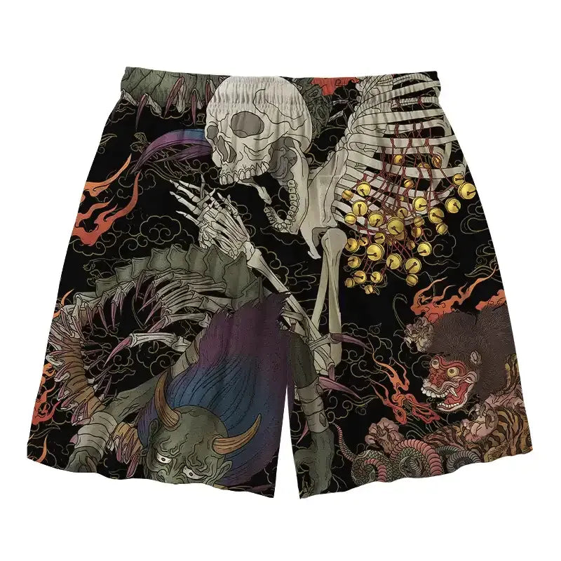 Kyoto-Lion Japanese Yokai And Skeletons Aloha Mens Swim Trunks