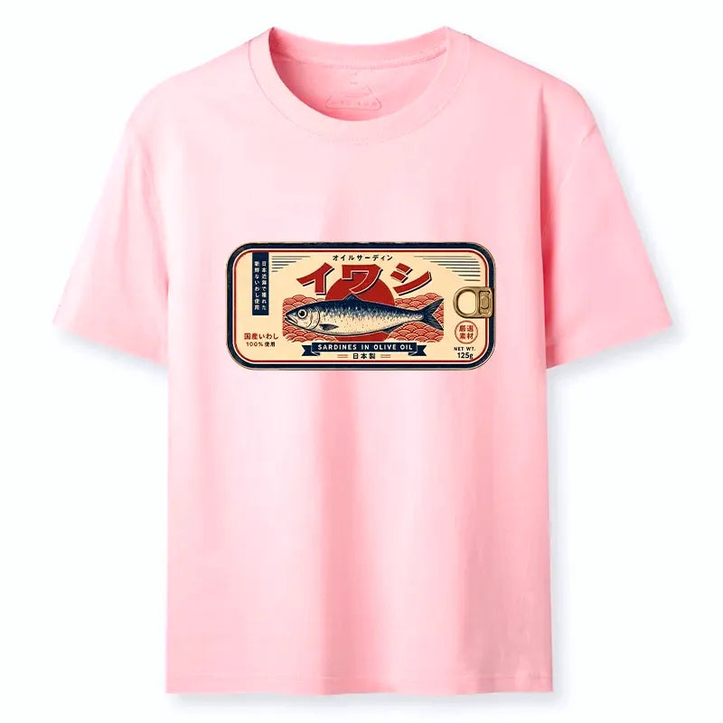 vintage japanese sardine can art t-shirt