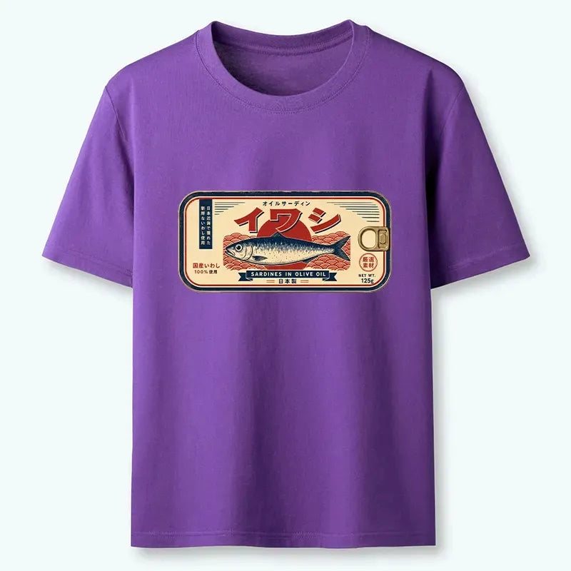 vintage japanese sardine can art t-shirt