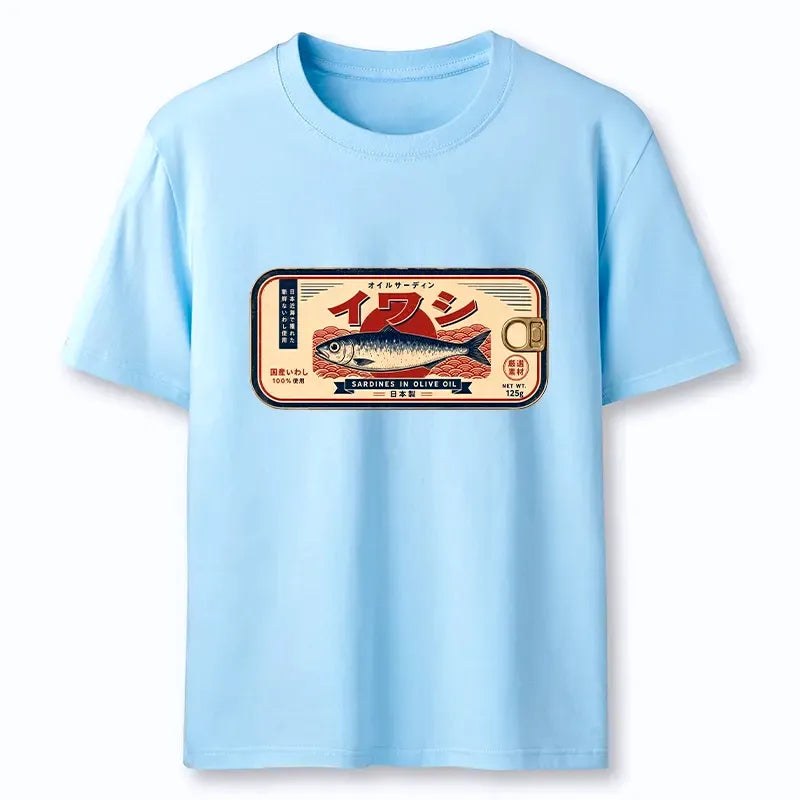 vintage japanese sardine can art t-shirt