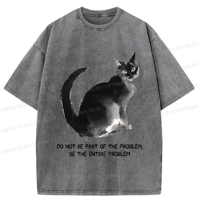 Kyoto-Lion Funny Cat Be The Entire Problem Washed T-Shirt