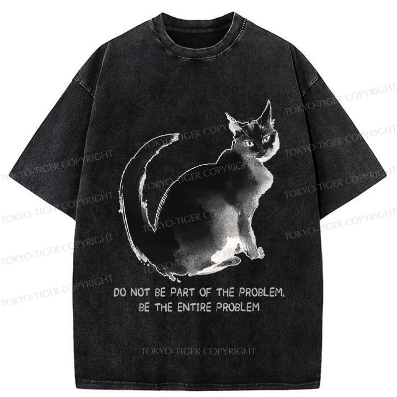 Funny Cat Washed T-Shirt for Daily Wear