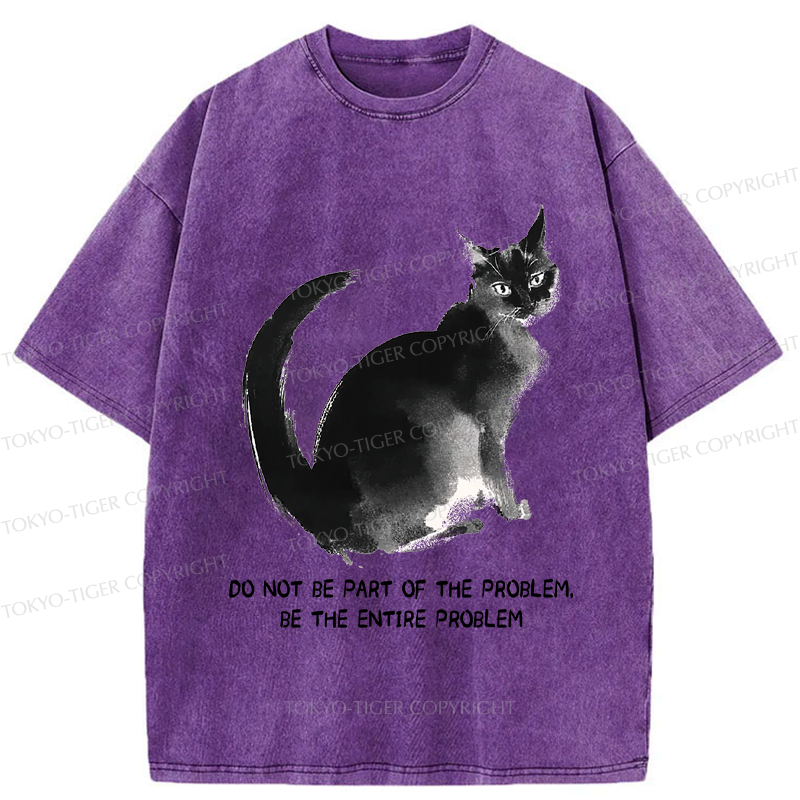 Funny Cat Washed T-Shirt for Daily Wear