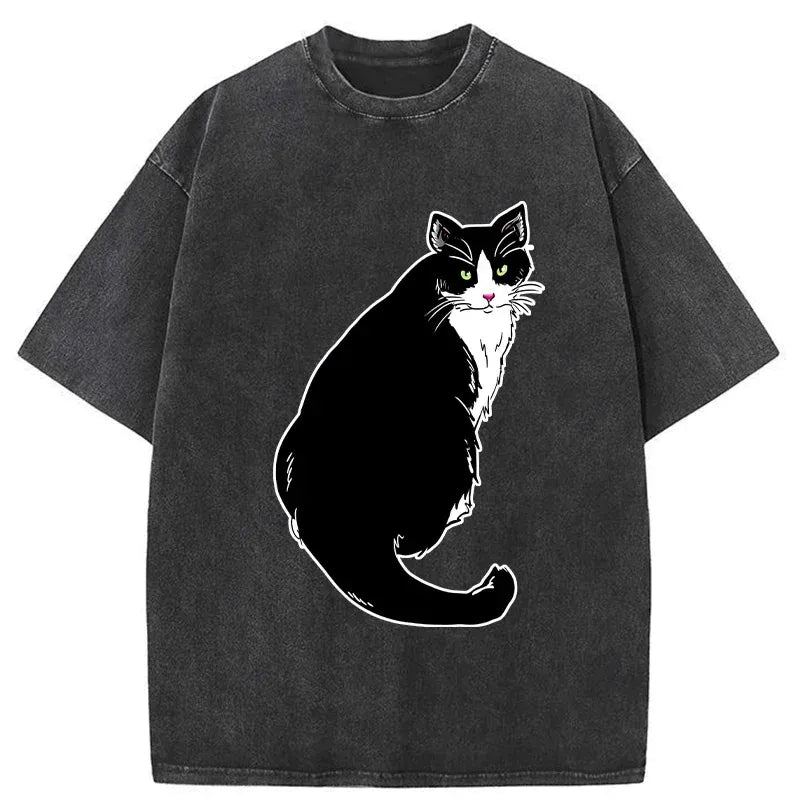 Japanese cat washed t-shirt for daily wear