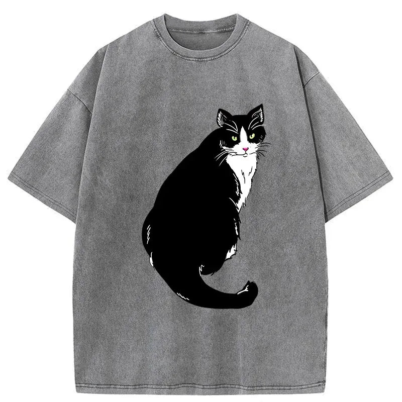 Japanese cat washed t-shirt for daily wear