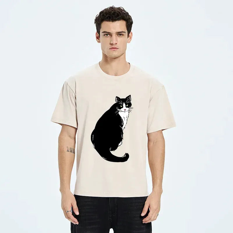 Kyoto-Lion Elegant Cat Washed T-Shirt