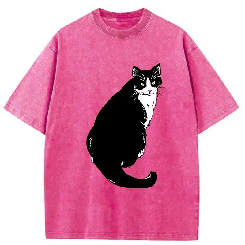 Japanese cat washed t-shirt for daily wear