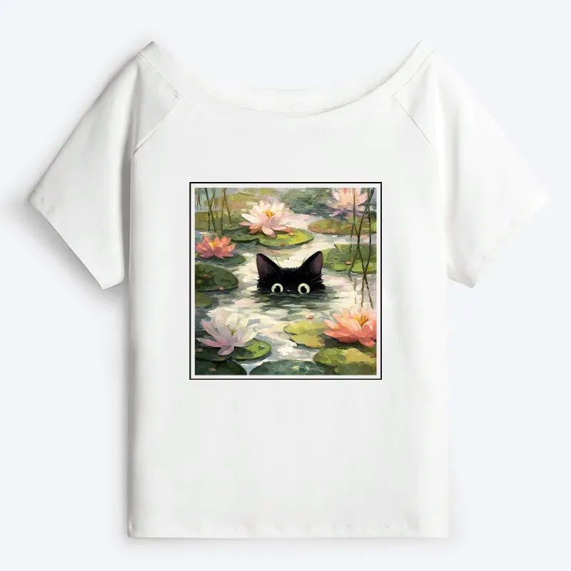 kyoto lion black cat off shoulder t shirt