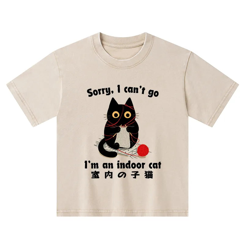 Kyoto-Lion Indoor Cat Meme Kids Washed T-Shirt