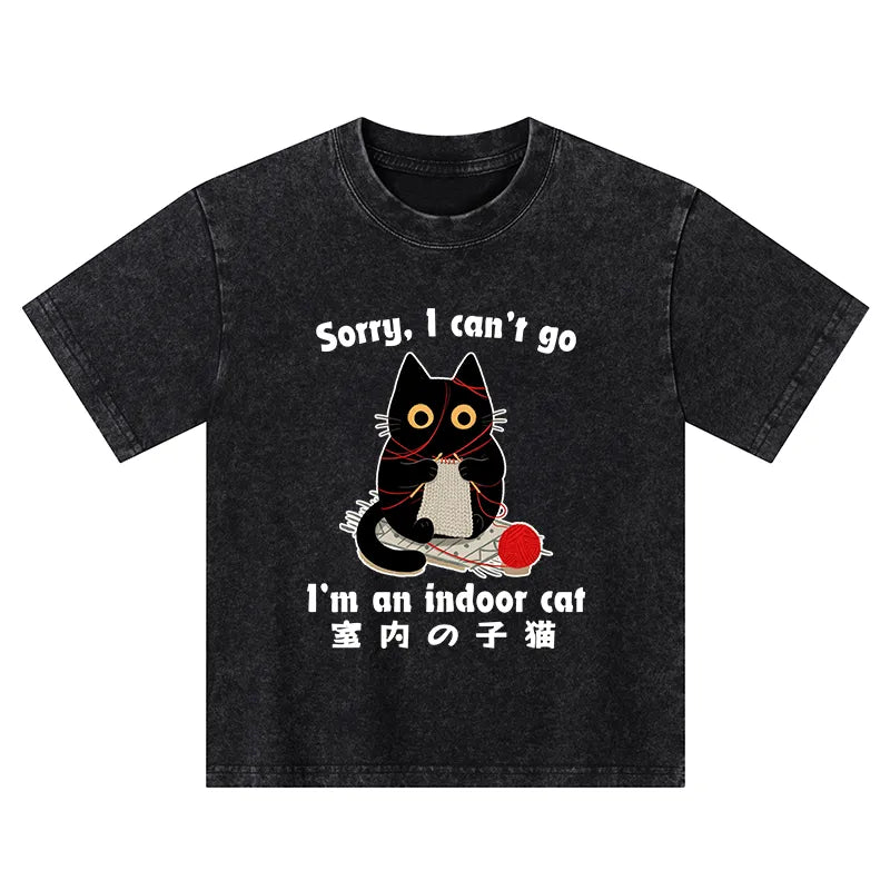 Kyoto-Lion Indoor Cat Meme Kids Washed T-Shirt