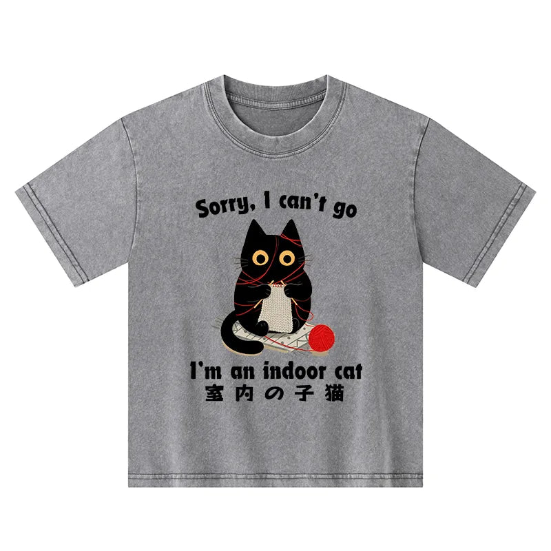 Kyoto-Lion Indoor Cat Meme Kids Washed T-Shirt