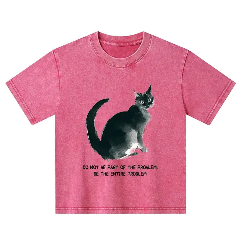 Kyoto-Lion Funny Cat Be The Entire Problem Kids Washed T-Shirt