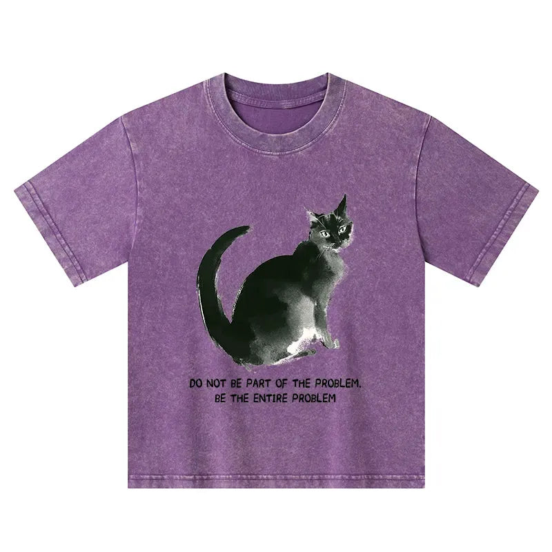 Kyoto-Lion Funny Cat Be The Entire Problem Kids Washed T-Shirt