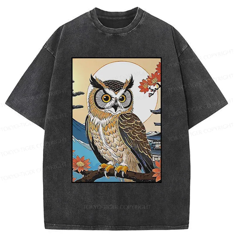 Kyoto-Lion Owl Ukiyo-e Washed T-Shirt