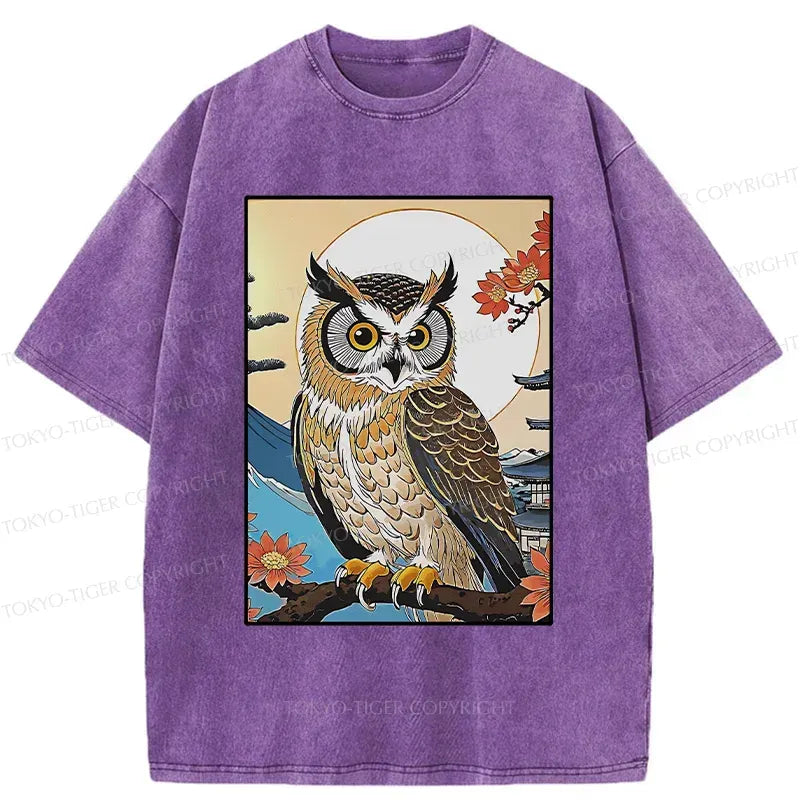 Kyoto-Lion Owl Ukiyo-e Washed T-Shirt