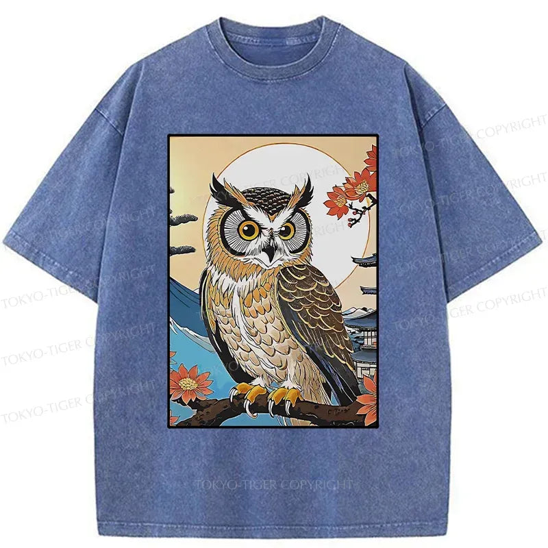 Kyoto-Lion Owl Ukiyo-e Washed T-Shirt