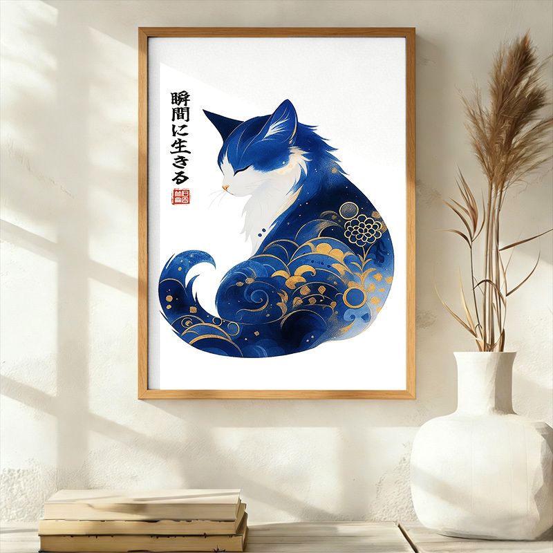 Japanese Retro Zen Cat Wall Art