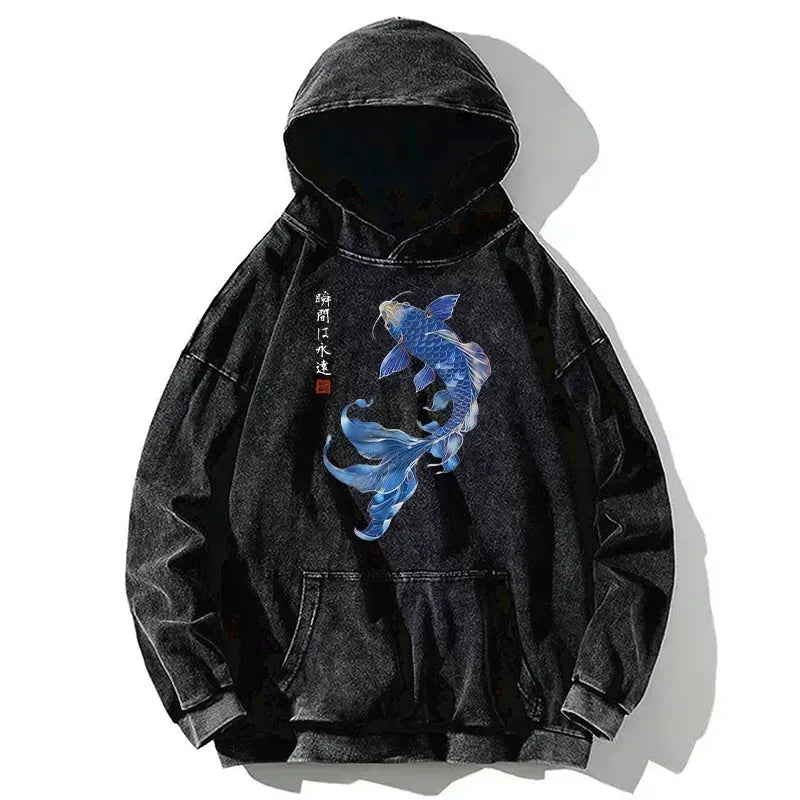 Washed Koi Fish Hoodie for Streetwear