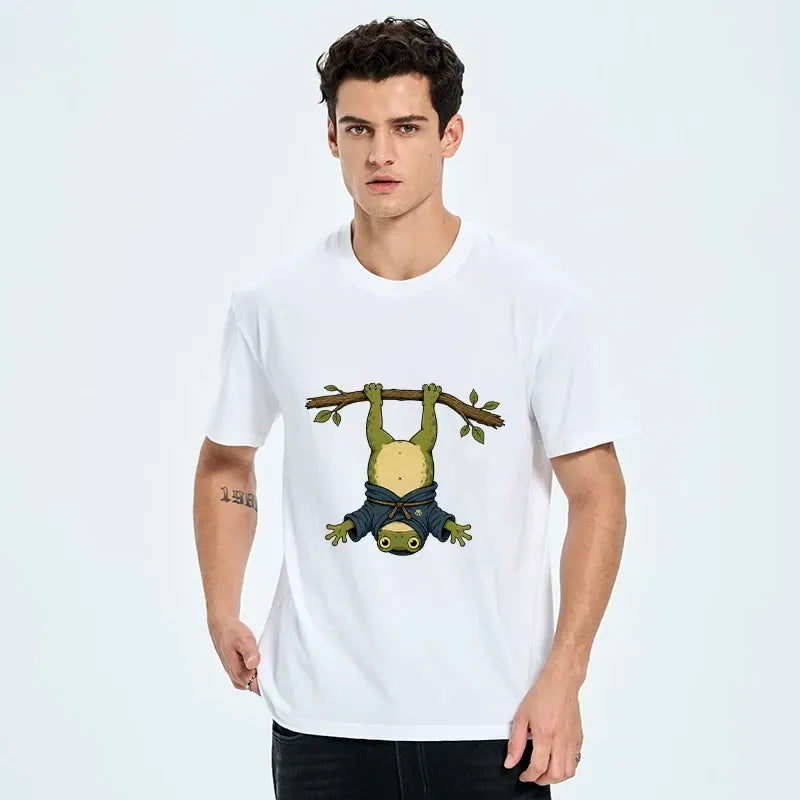 Kyoto-Lion Relaxed Tree Frog Loose Blue Robe Graphic Classic T-Shirt