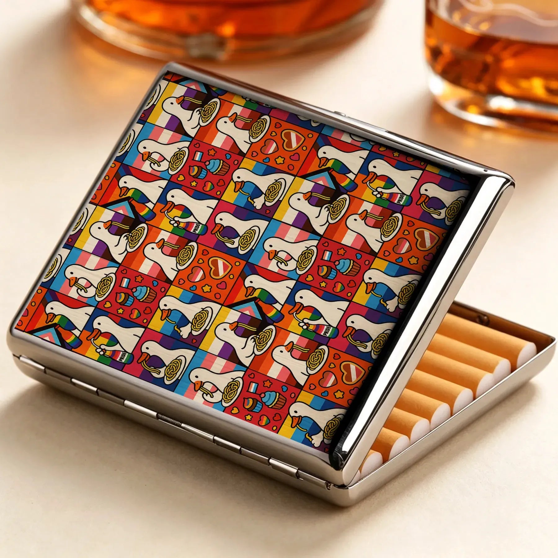 Funny Goose Eating Spaghetti Cigarette Case