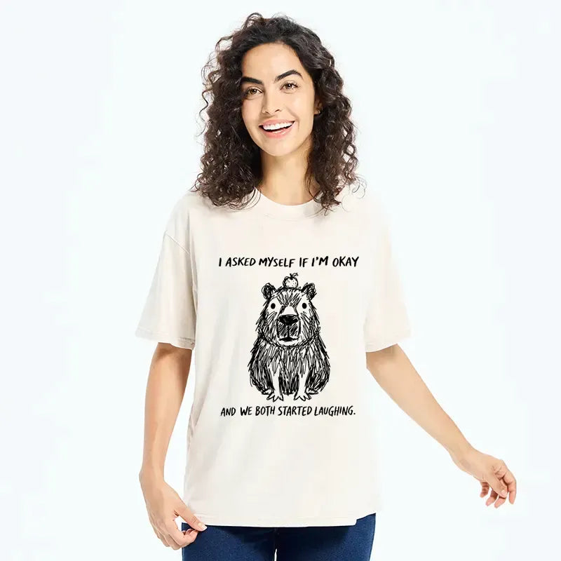 Kyoto-Lion The Line Capybara£ºI Asked Myself If I'm Okay Washed T-Shirt