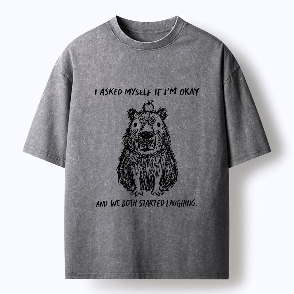 Kyoto-Lion The Line Capybara£ºI Asked Myself If I'm Okay Washed T-Shirt