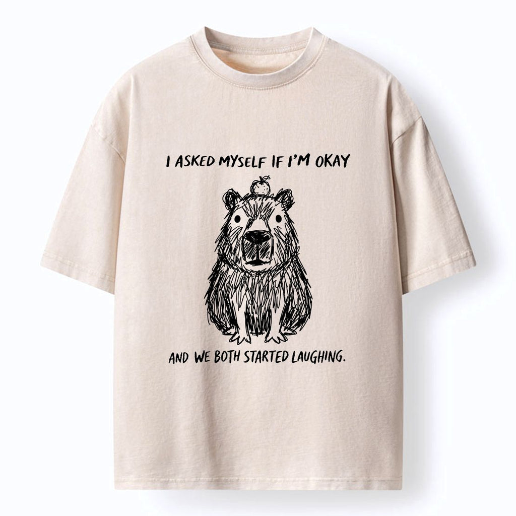 Kyoto-Lion The Line Capybara£ºI Asked Myself If I'm Okay Washed T-Shirt