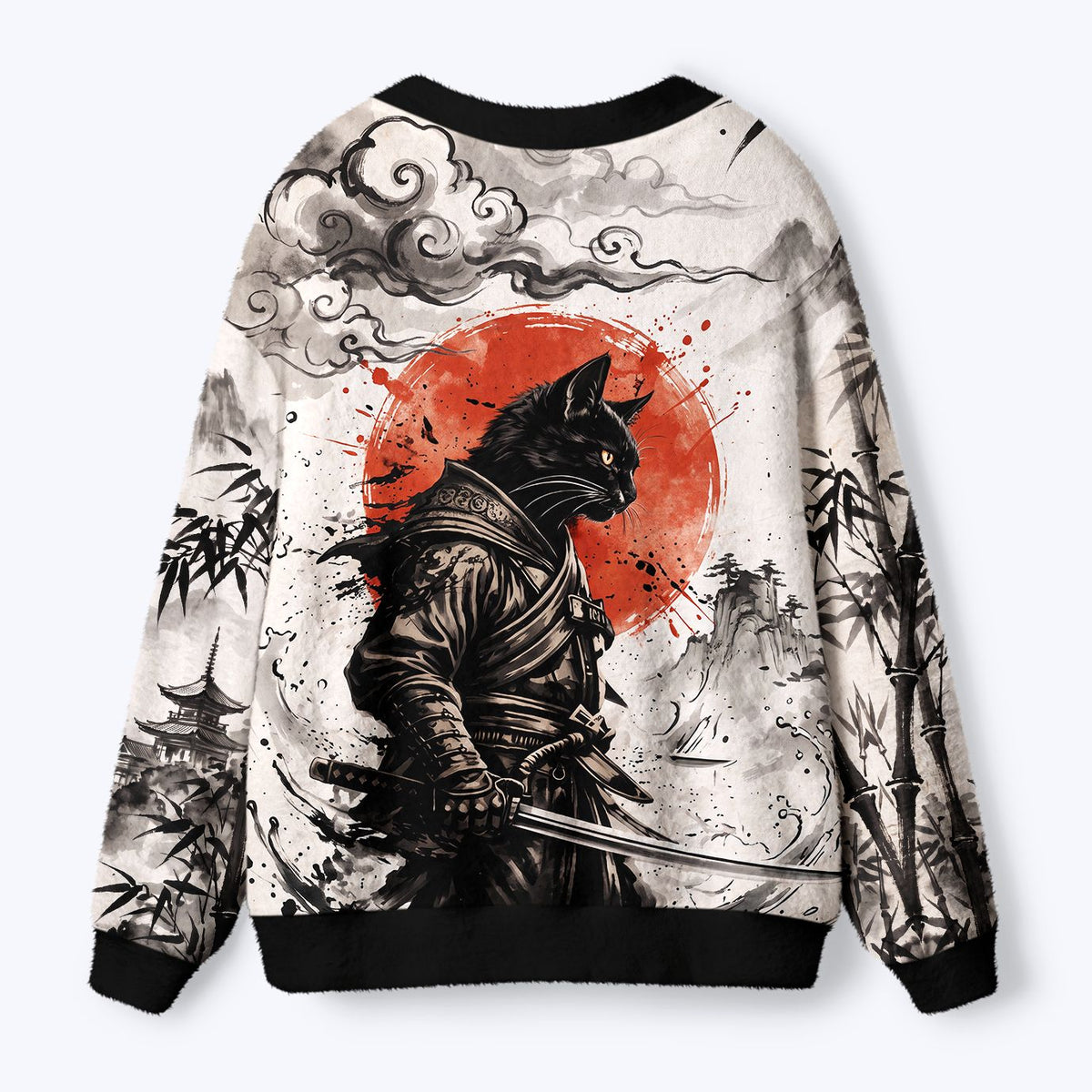 Kyoto-Lion Retro Samurai Cat Ugly Cardigan Sweater