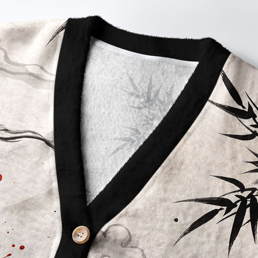 Kyoto-Lion Retro Samurai Cat Ugly Cardigan Sweater