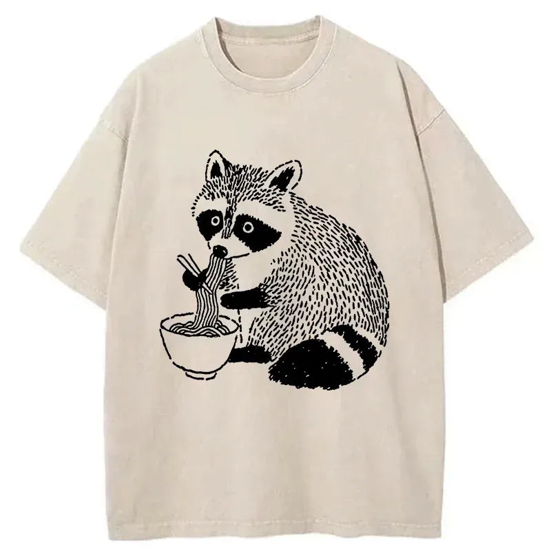 cute raccoon eating ramen shirt for daily wear
