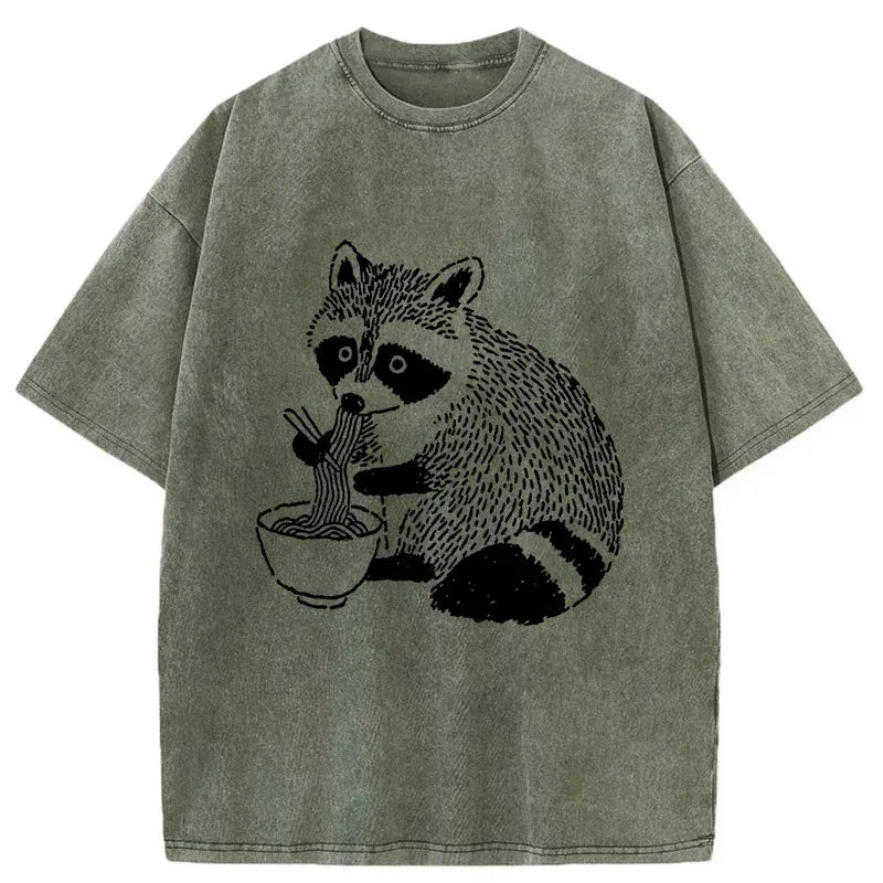 cute raccoon eating ramen shirt for daily wear