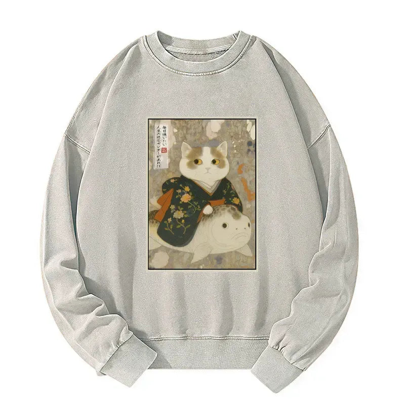 Japanese Cat Art Sweatshirt for Daily Wear