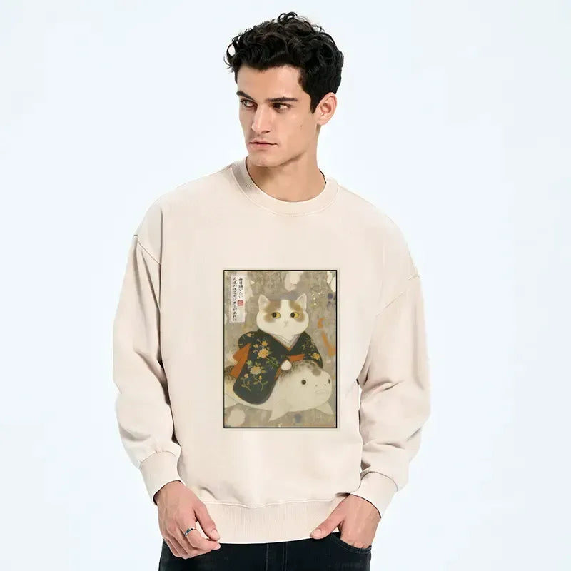 Japanese Cat Art Sweatshirt for Daily Wear