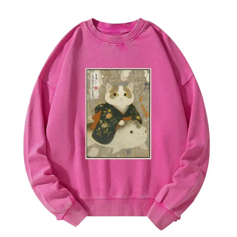 Japanese Cat Art Sweatshirt for Daily Wear