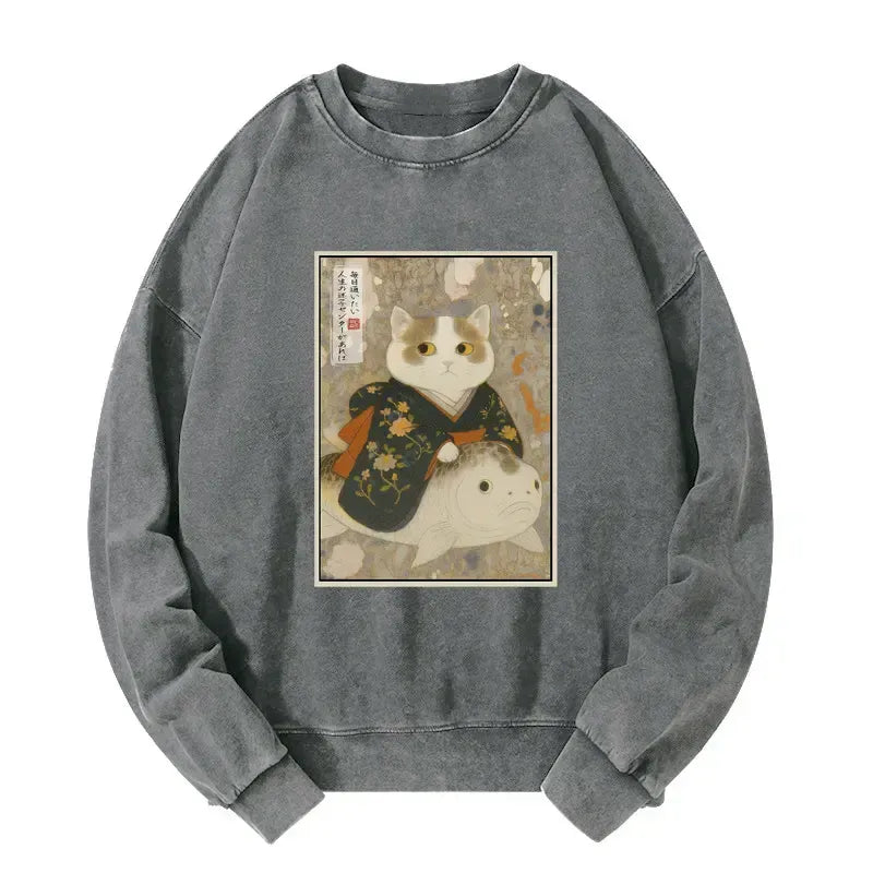 Japanese Cat Art Sweatshirt for Daily Wear