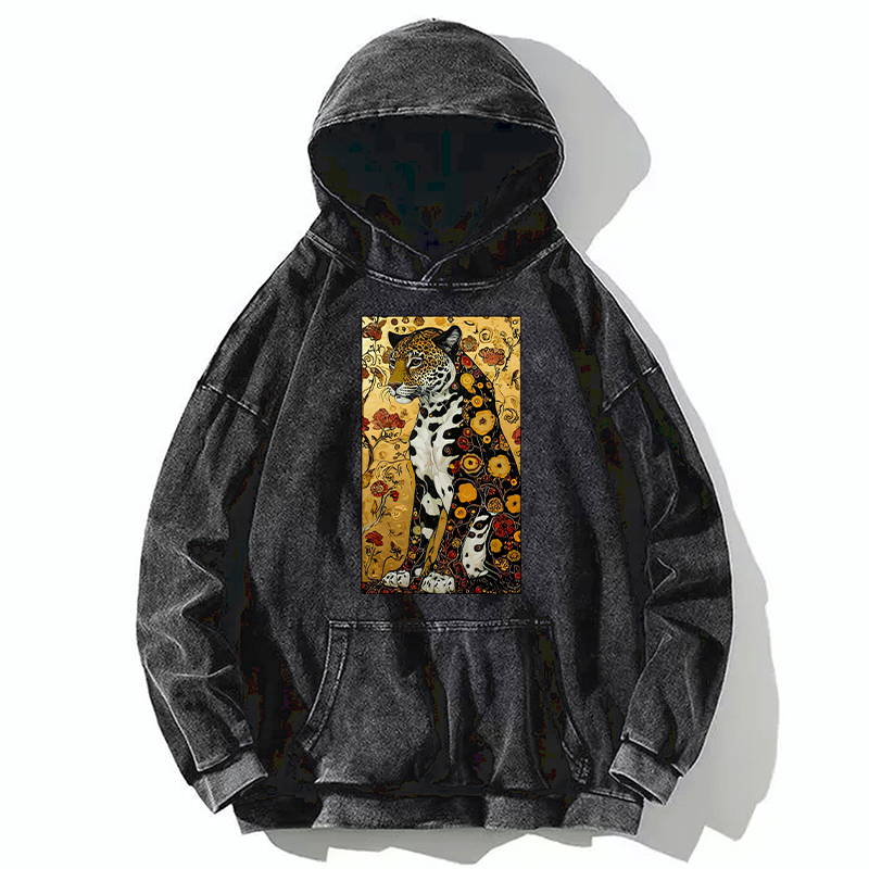 Japanese leopard washed hoodie for streetwear
