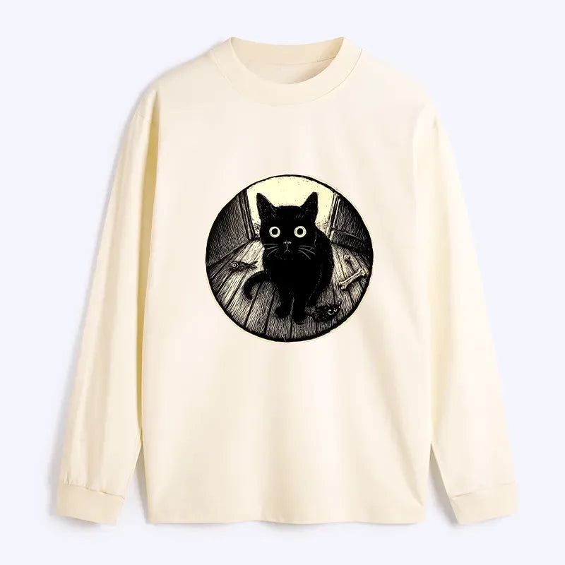 Kyoto-Lion Waiting Black Cat Classic Long Sleeve T-Shirt