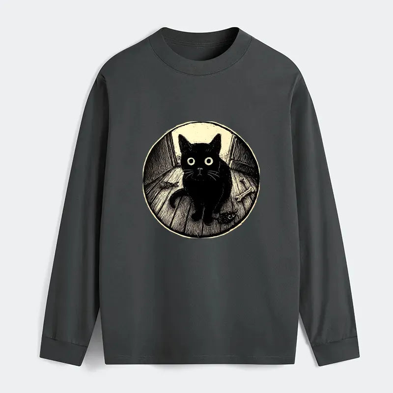 Kyoto-Lion Waiting Black Cat Classic Long Sleeve T-Shirt